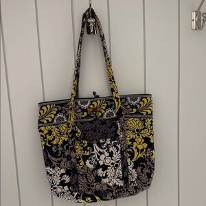 Floral Patterned Tote Bag - Black, Yellow, Gray